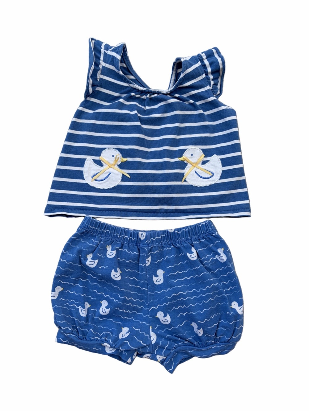 Le Top Size 6 Months Duck Embroidered Open Back Tank and Shorts Matching Set
